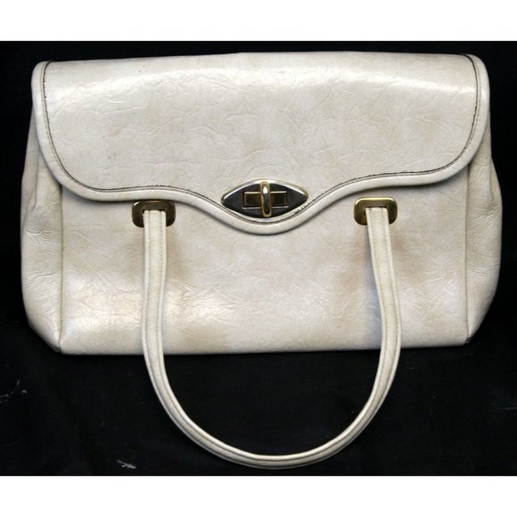 VTG Spilene Off White or Ivory Faux Leather Handbag Lots of Pockets Travel Bag - Picture 1 of 12
